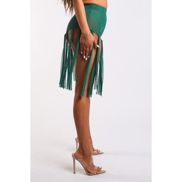 Women's Elastic Waist Casual Fringed Mesh Solid Sexy Shorts Size S, M, L - Picture 3 of 8